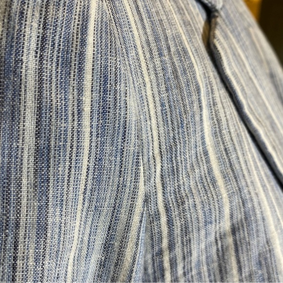 Cynthia Rowley size Small open front blue striped linen blend blazer - Picture 6 of 9